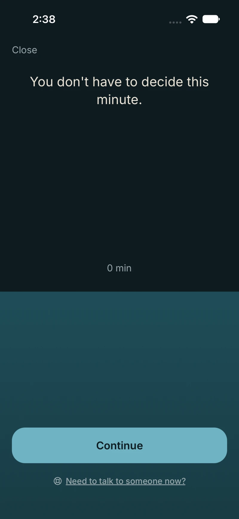 The pause screen: You don't have to decide this minute.